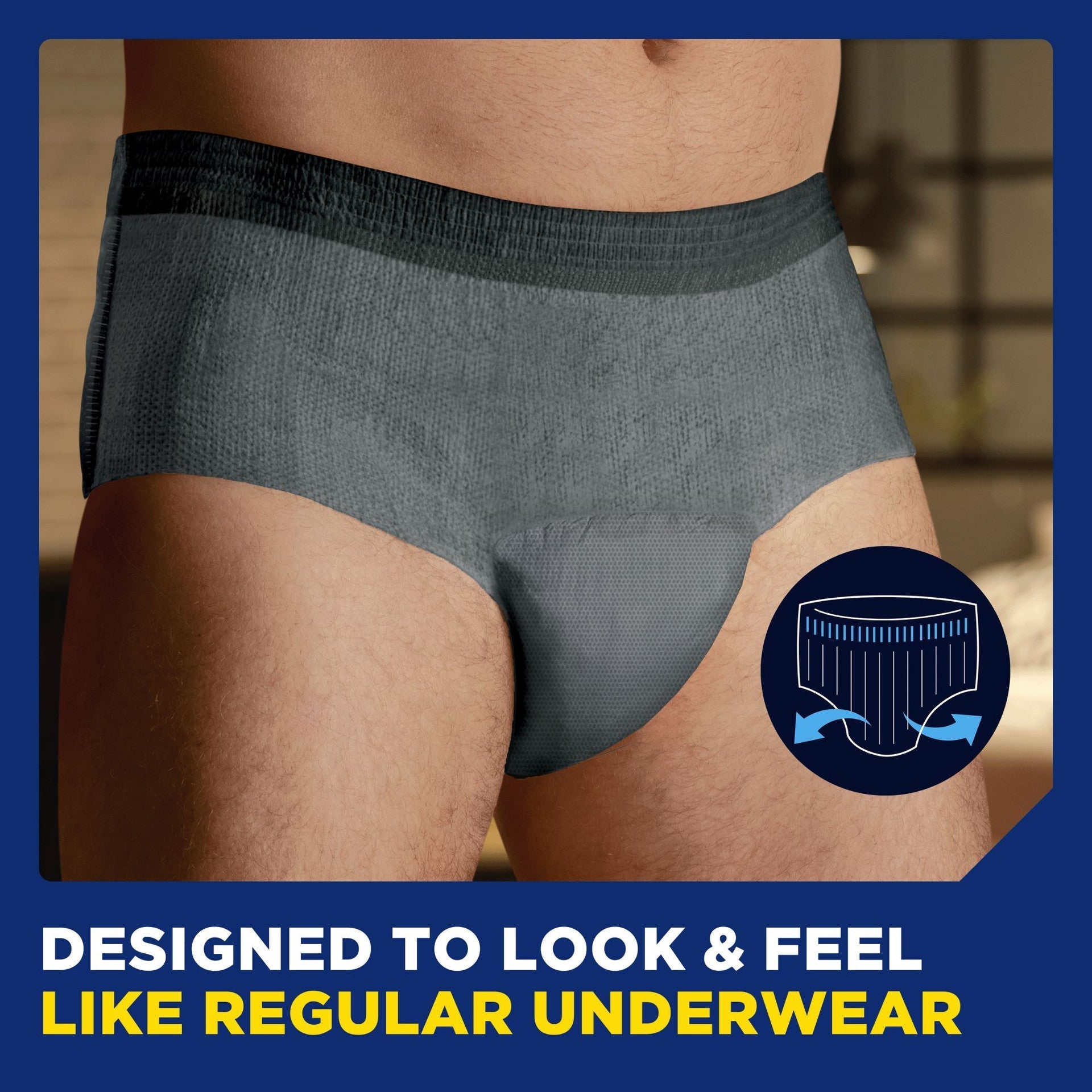 Grey protective boxer briefs with wide waistband, close-up view