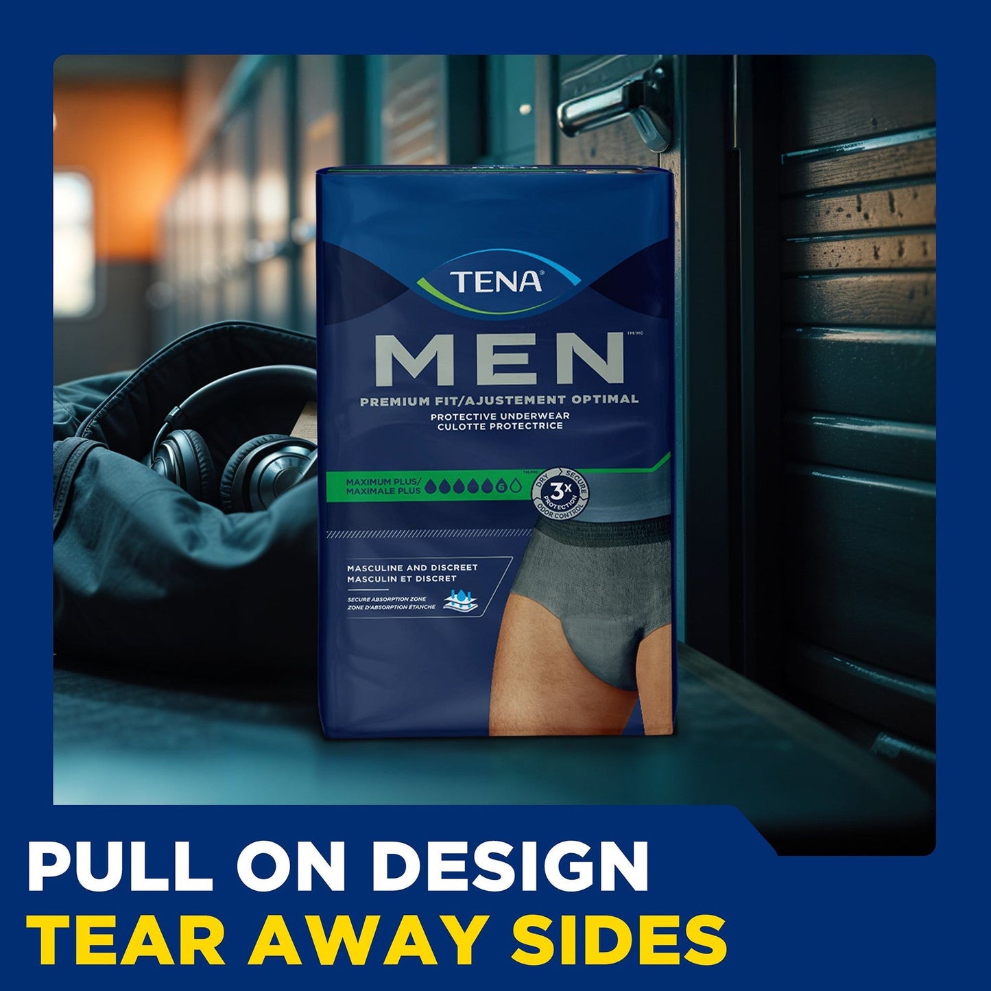 Men protective underwear package, pull-on design with tear-away sides
