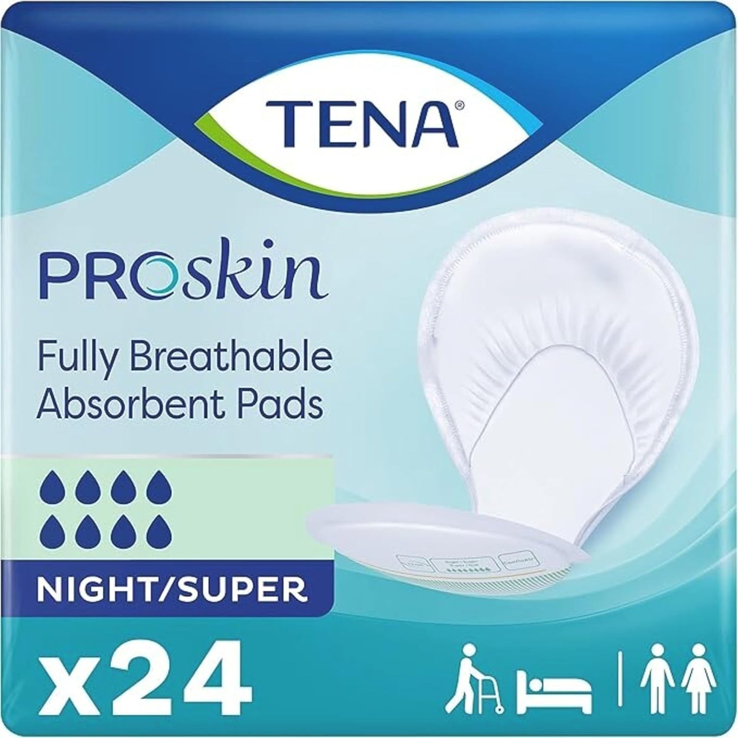 TENA ProSkin Night/ Super absorbent pads, x24 pack, breathable overnight pads