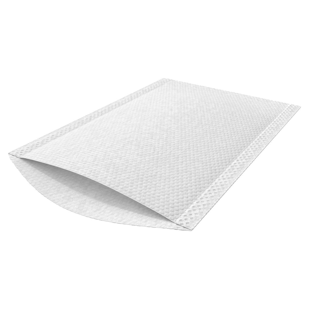 White disposable bathing glove cloth pad, textured surface, folded