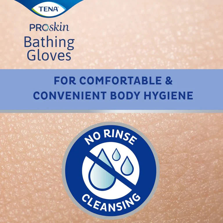 No-rinse cleansing icon on bathing gloves label