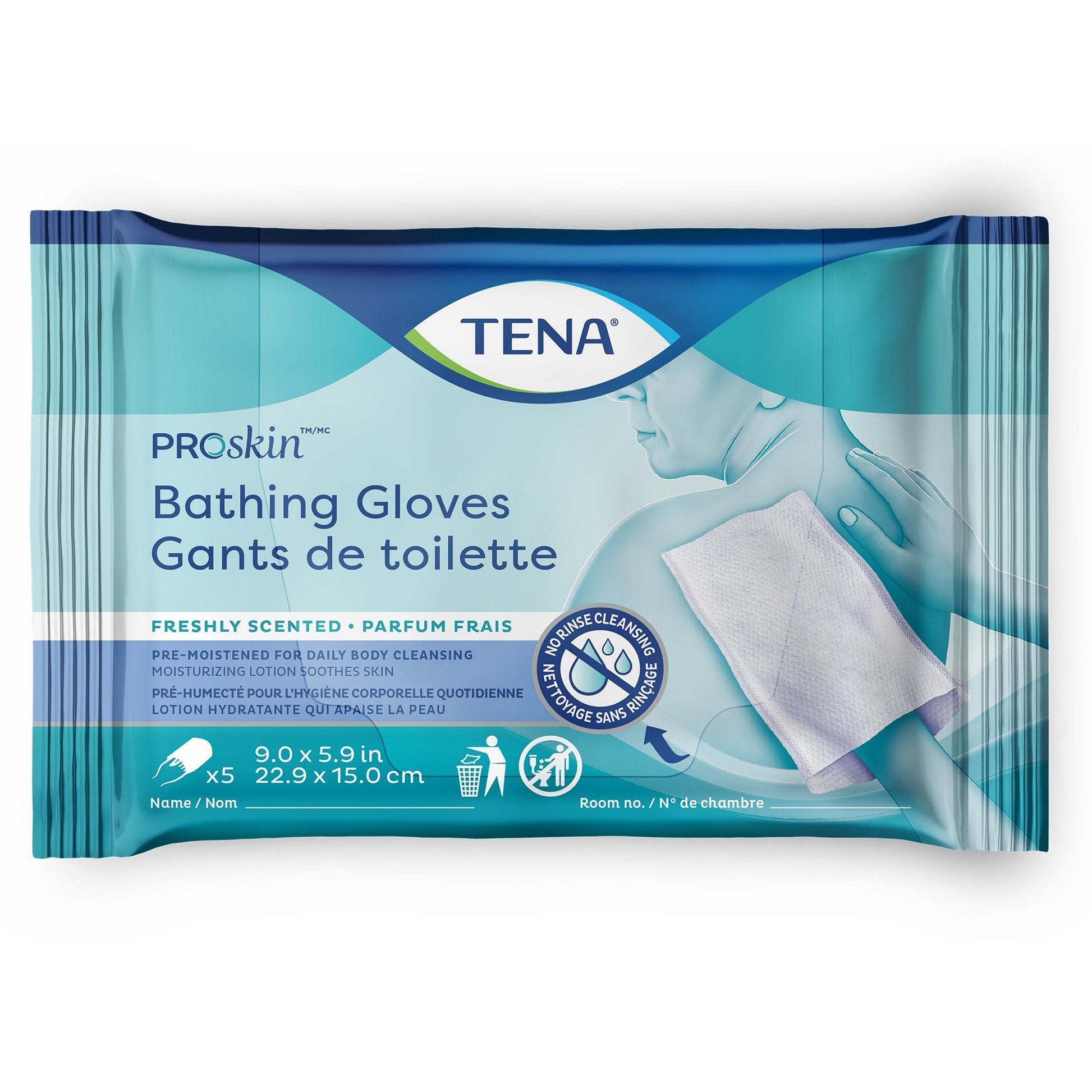 ProSkin bathing gloves wrapper, freshly scented pre-moistened cleansing cloths
