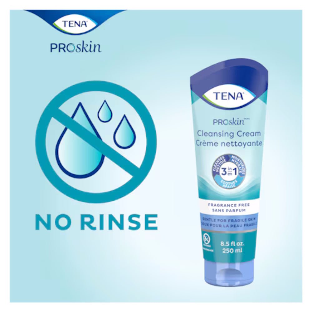 No-rinse icon with TENA ProSkin cleansing cream tube, fragrance free, 8.5 fl oz (250 ml)