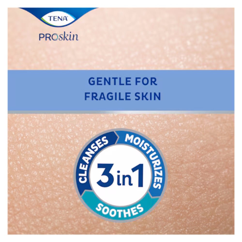 Gentle for fragile skin 3-in-1 cleanses and moisturizes soothing badge (TENA ProSkin)