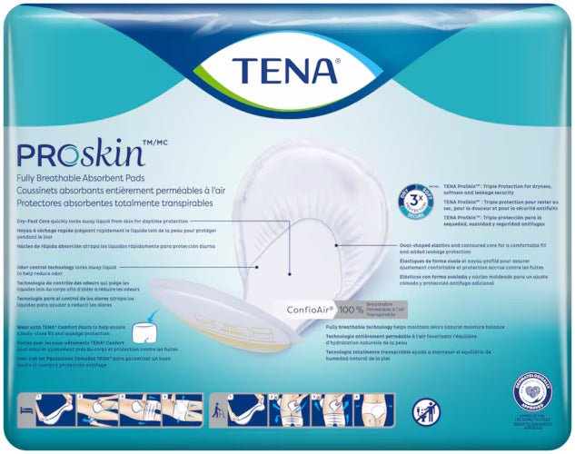 Proskin Day Plus pads box back panel with product features and usage icons
