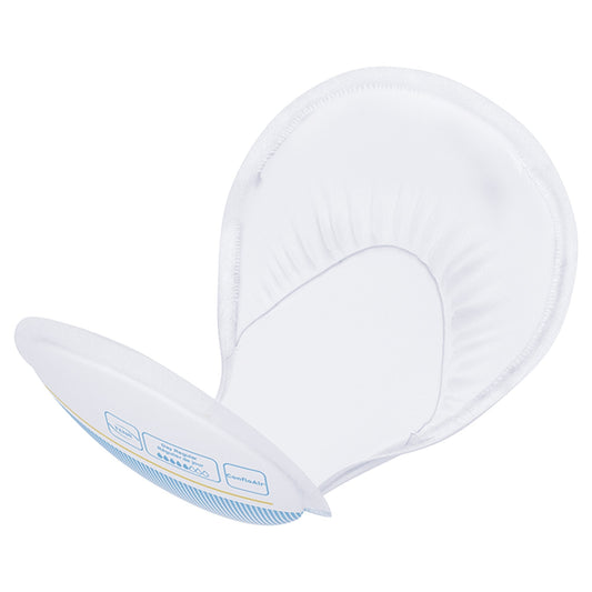 White absorbent pad with contoured shape and soft waistband backing