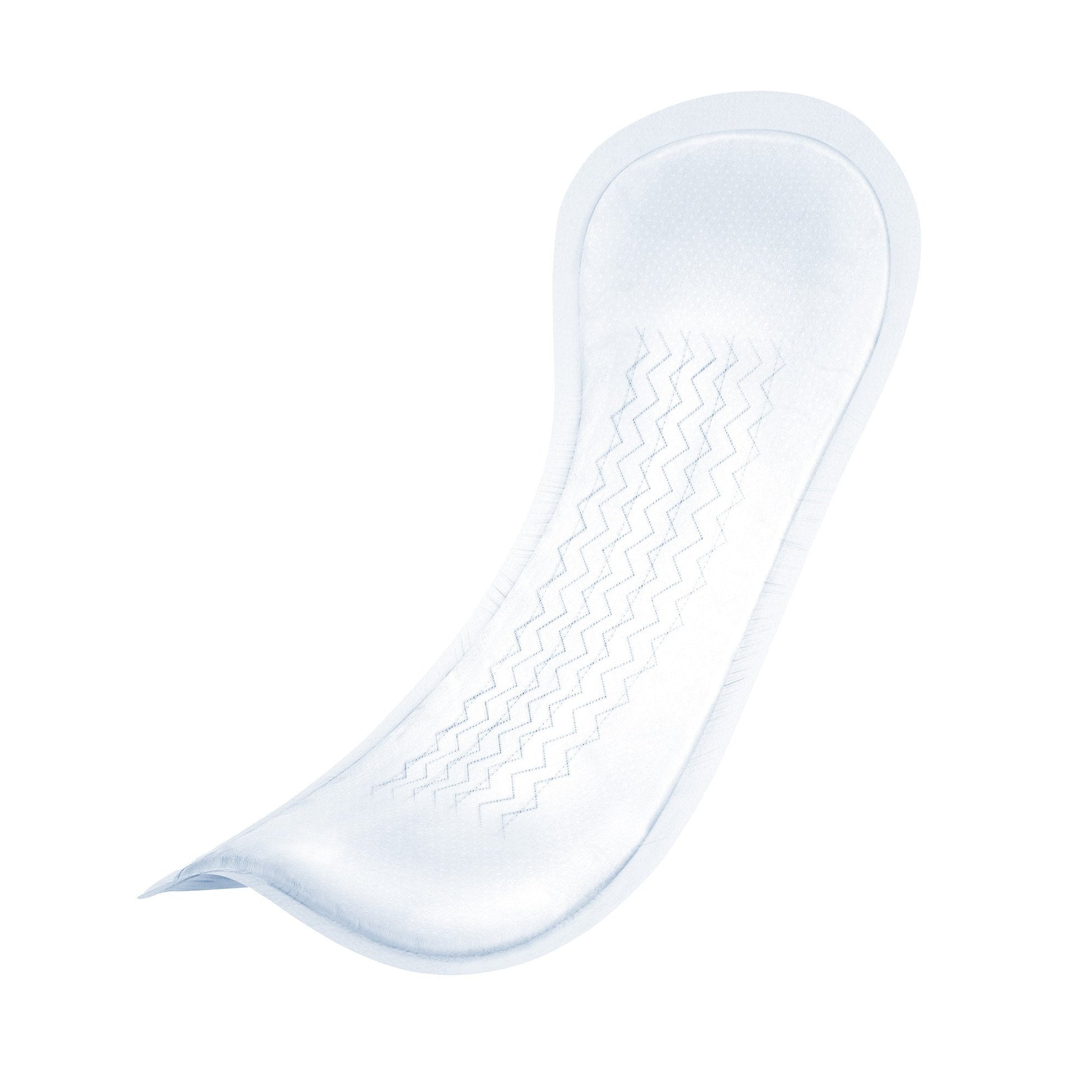 White TENA Proskin Moderate incontinence pad, contoured shape with wavy texture