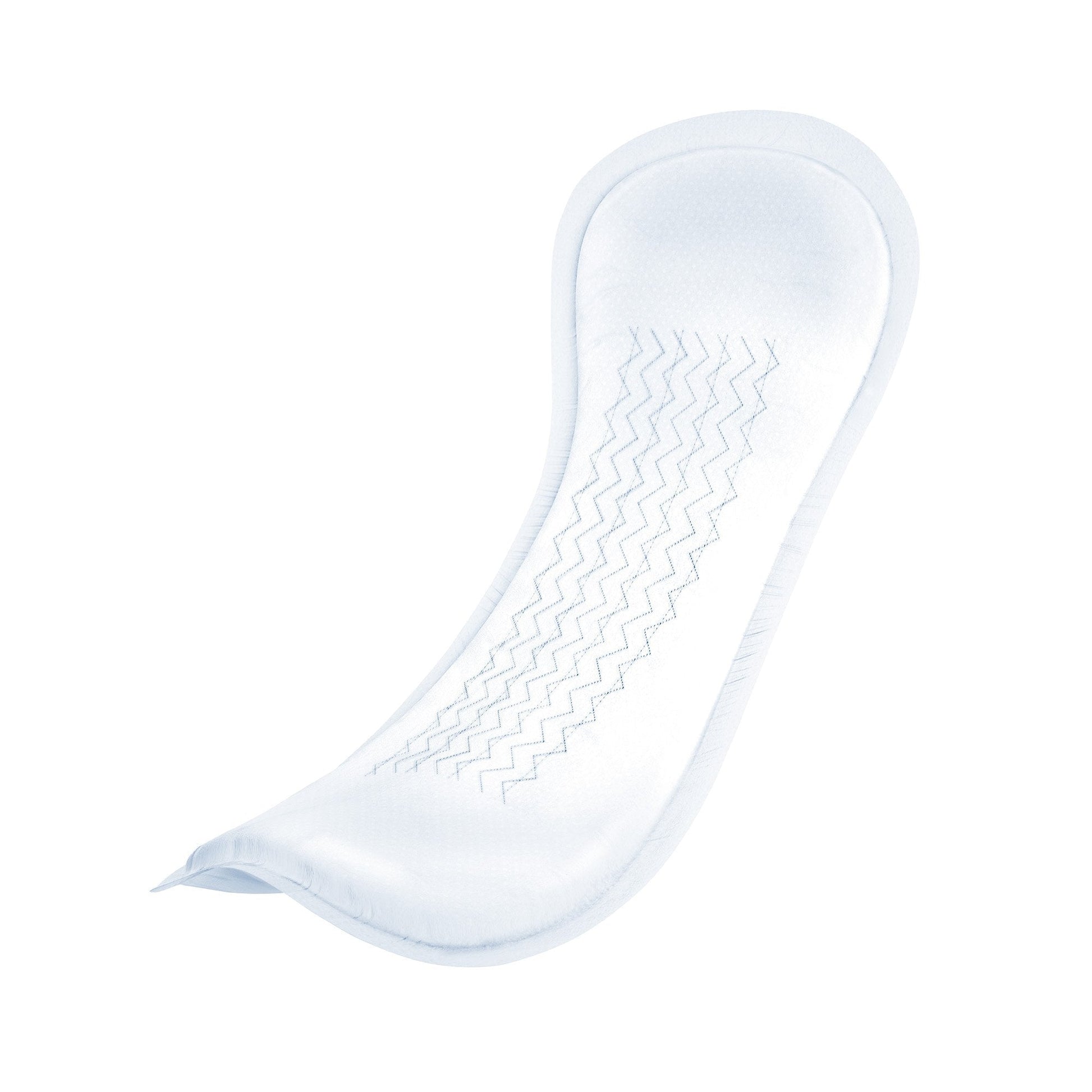 Moderate long incontinence pad with textured absorbent surface, white
