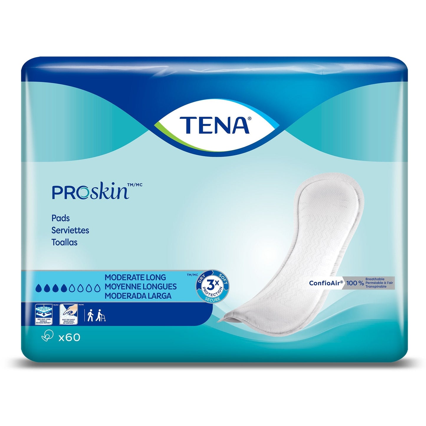 Moderate long incontinence pads, 12 in, pack of 60