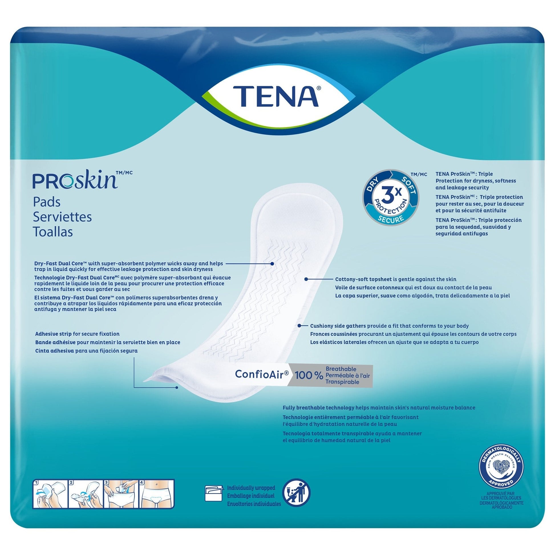 Ultimate PROskin pads packaging back with labeled diagram and slim white pad