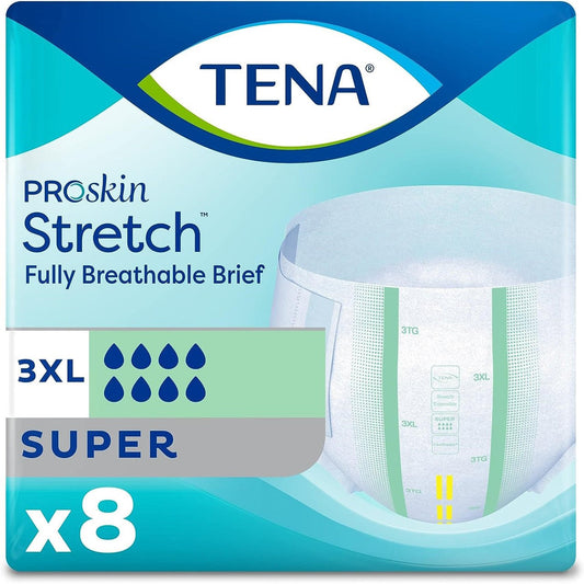 3XL bariatric briefs, ProSkin Stretch Super; pack of 8 on front package