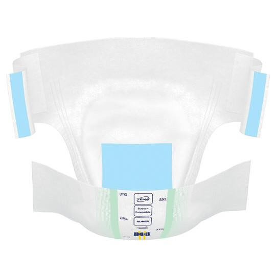 White 3XL bariatric briefs in rear view with stretch panels and blue side tabs