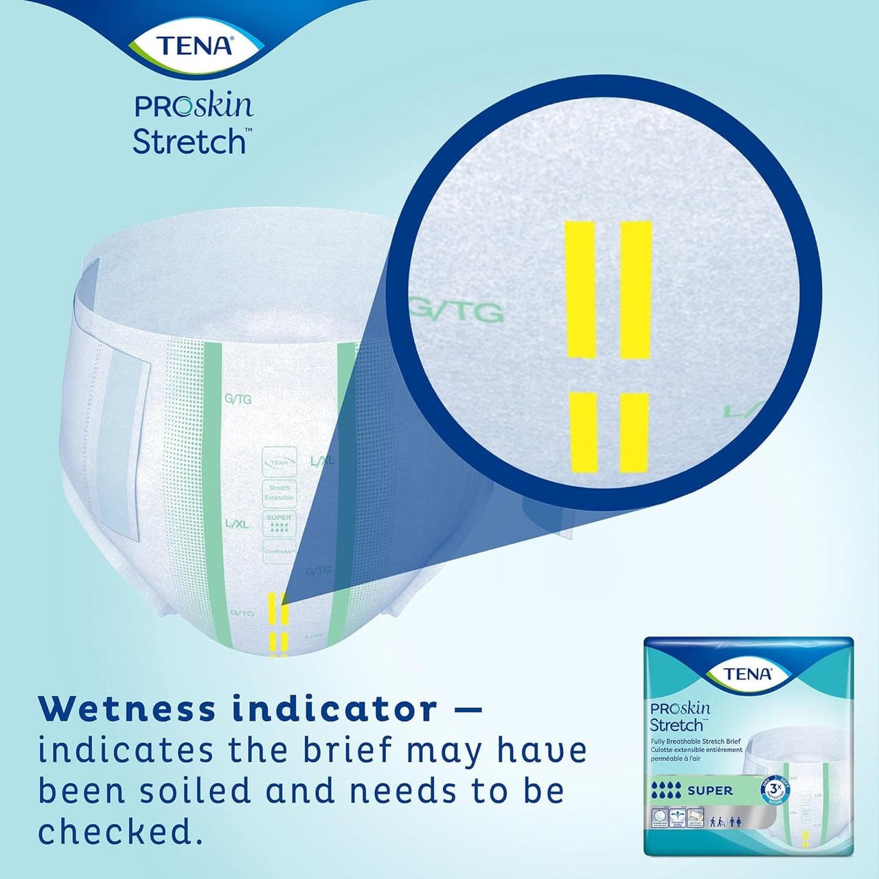 Stretch super brief with wetness indicator symbol, close-up