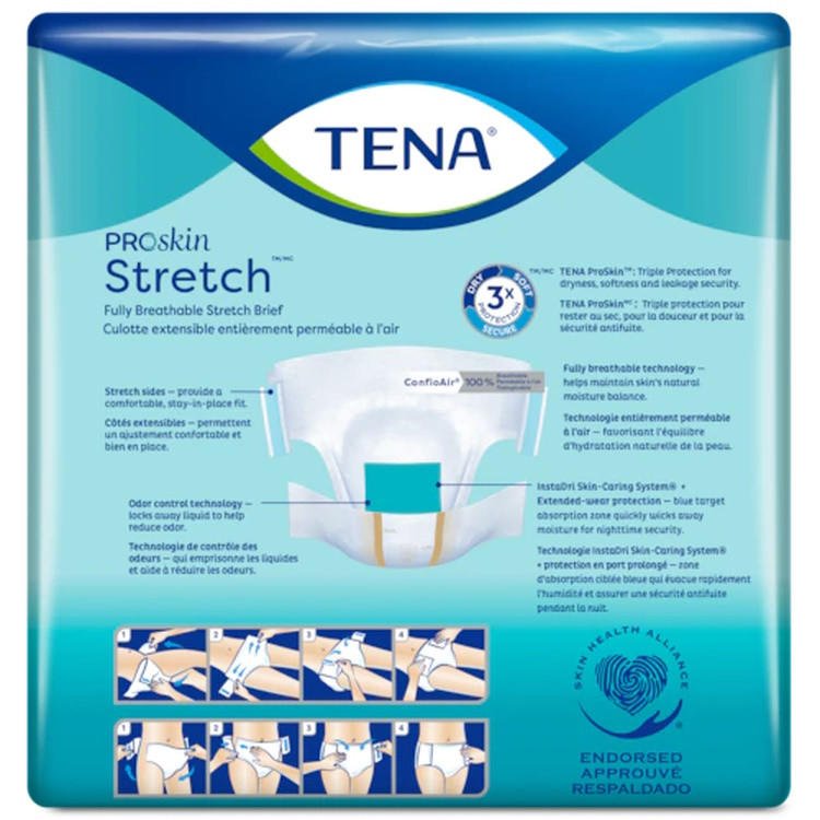 ProSkin Stretch Ultra breathable stretch brief package back with feature diagrams