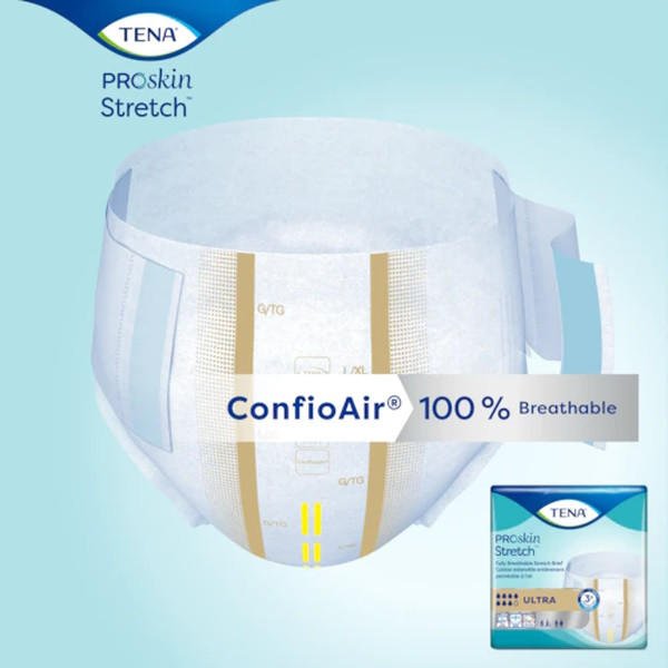 ConfioAir 100% breathable stretch incontinence brief with back coverage, white with blue