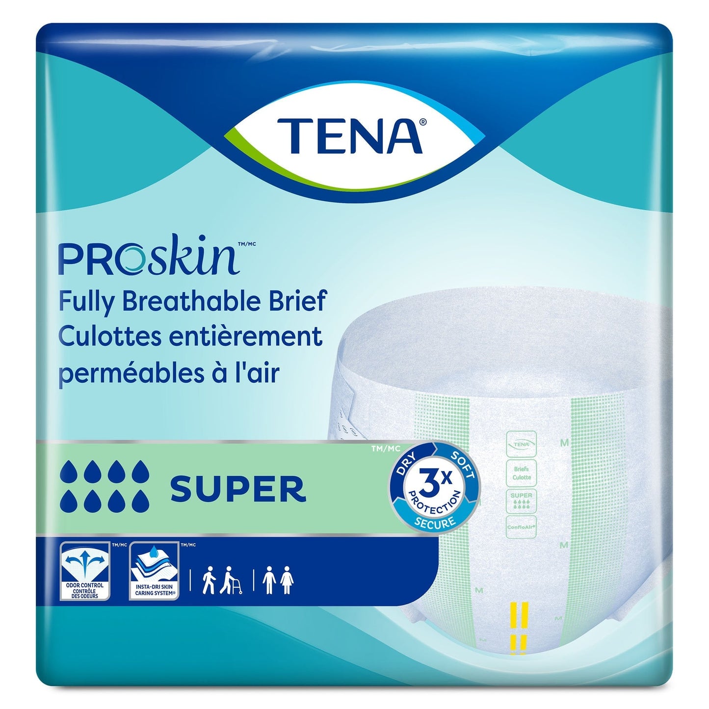ProSkin Super adult briefs package, fully breathable brief with 3x protection seal