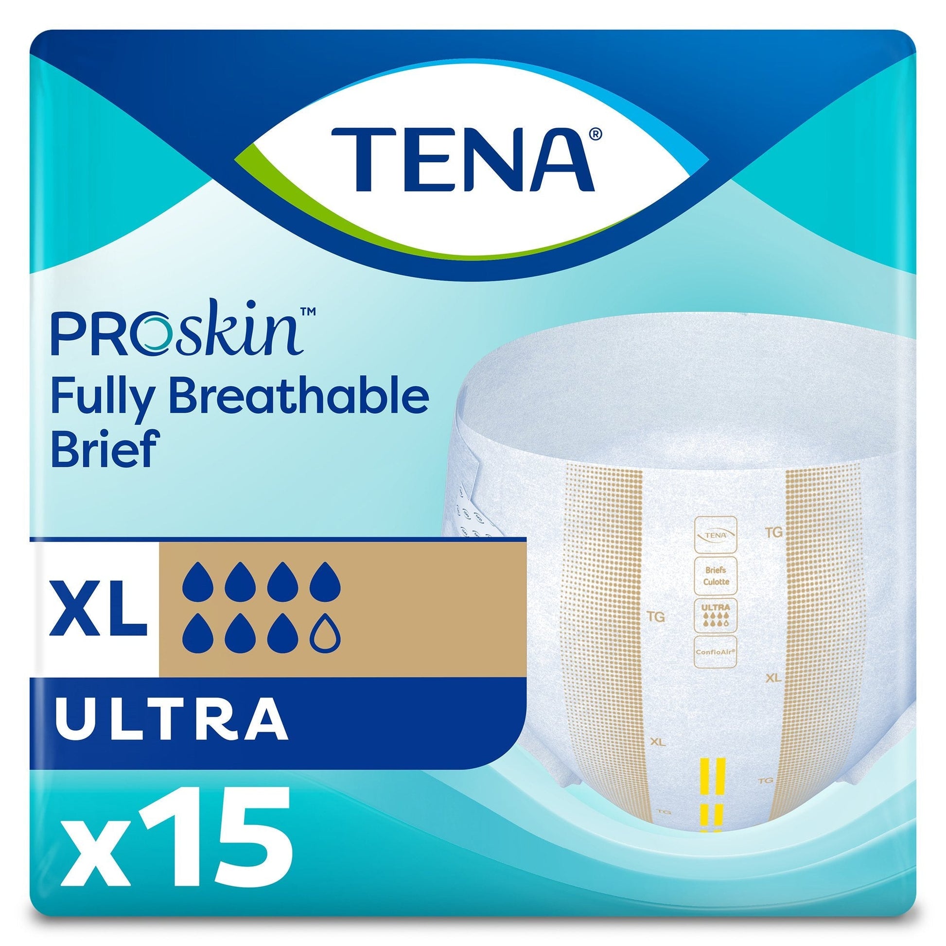 Size XL ultra incontinence brief pack of 15, breathable ProSkin
