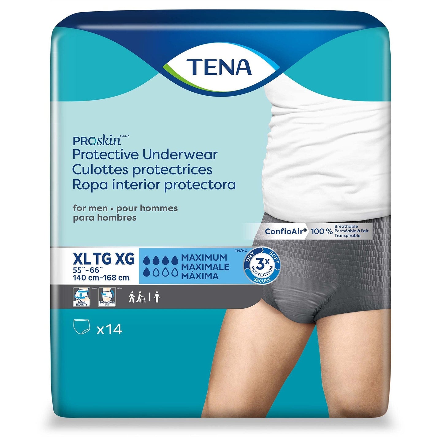 TENA ProSkin men’s protective underwear, size XL, dark gray briefs (14-pack)