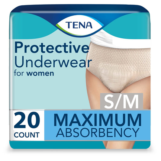 Women’s protective underwear, S/M size, maximum absorbency, 20-count pack