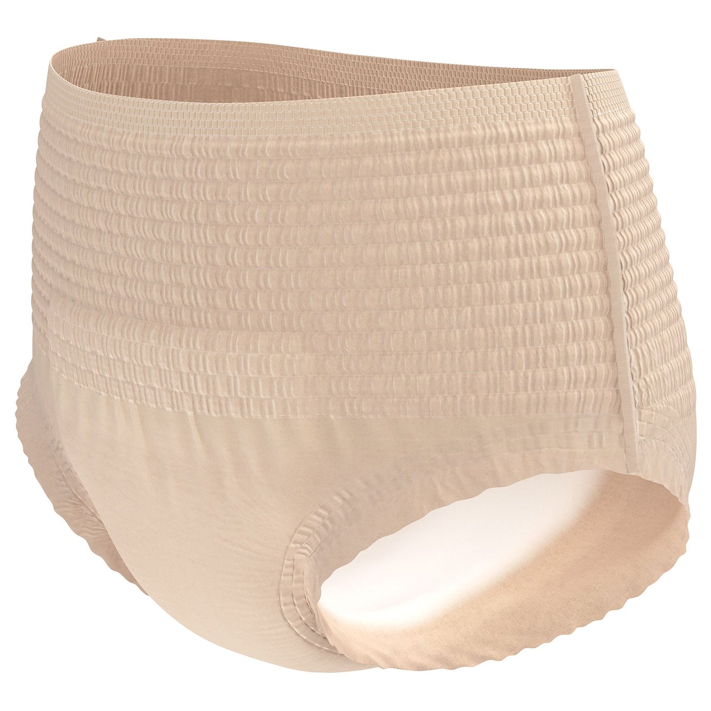 Beige protective underwear briefs with elastic waistband and absorbent panel