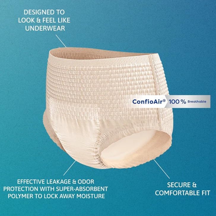 Beige protective underwear briefs with breathable absorbent fabric and elastic leg openings