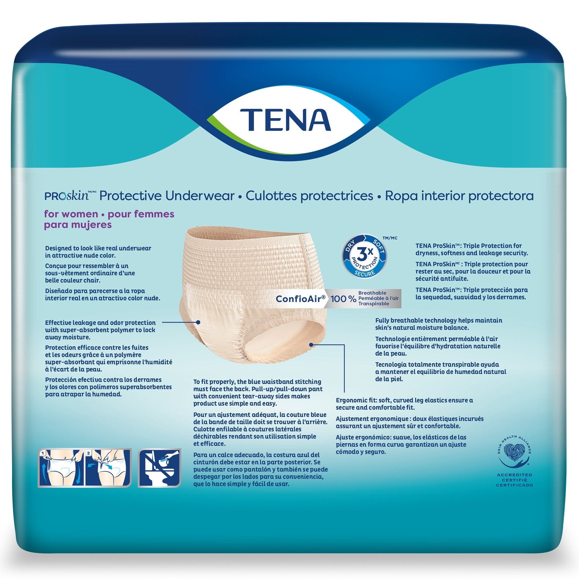 Protective underwear brief pack with maximum absorbency features and diagrams