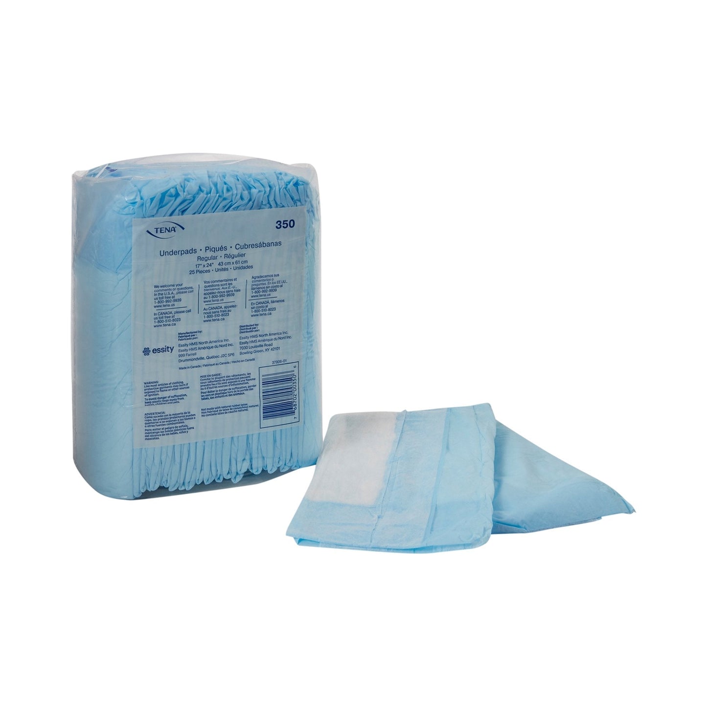 Light absorbency underpads, 350, 17 x 24 in, pack with folded pads