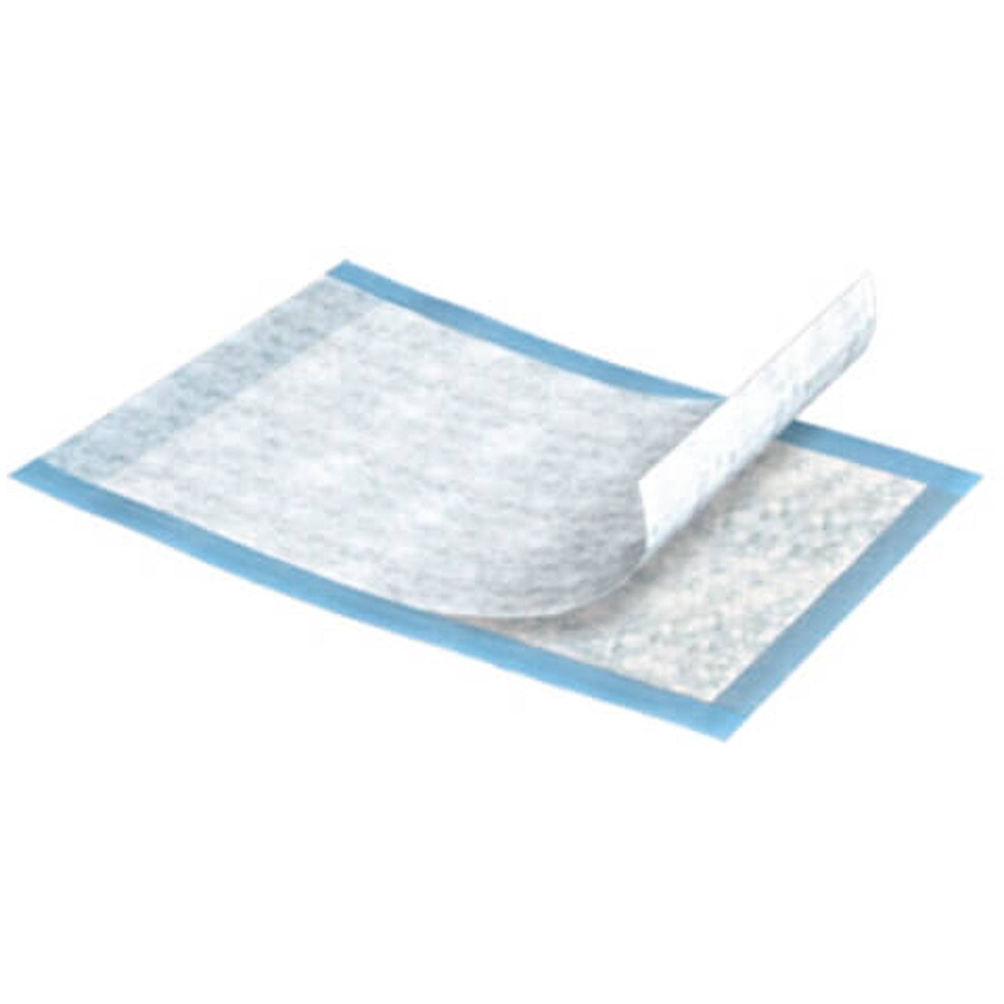 Light absorbency underpad, 350, folded absorbent pad with blue border