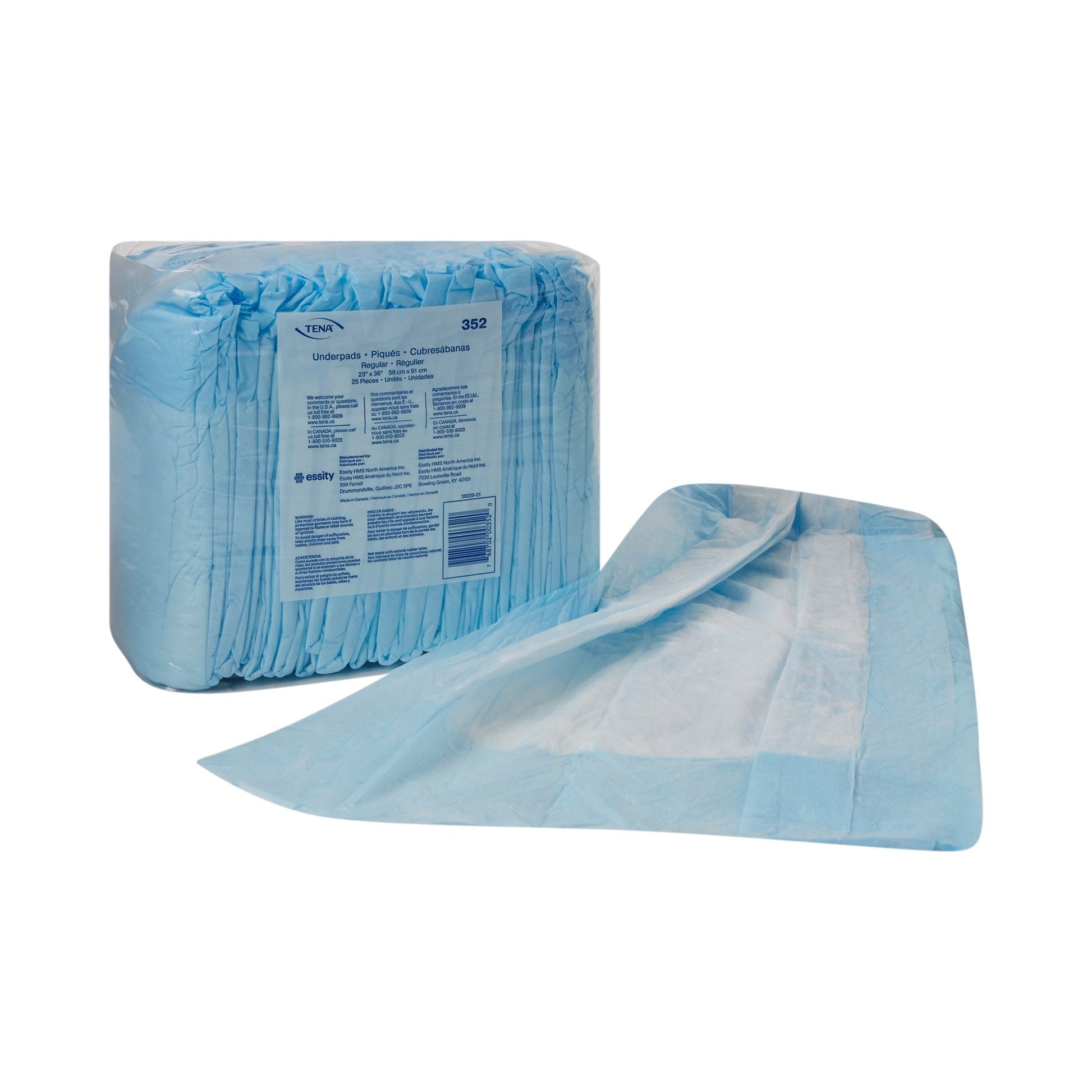Light absorbency underpads, 352, 23 x 36 in, pack with folded absorbent pad