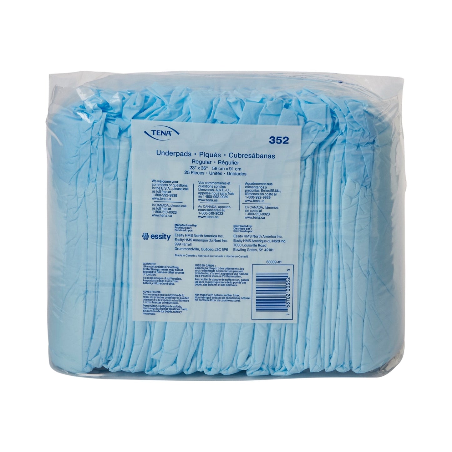 Light absorbency underpads, 352, 23 x 36 in, 25-count pack in blue