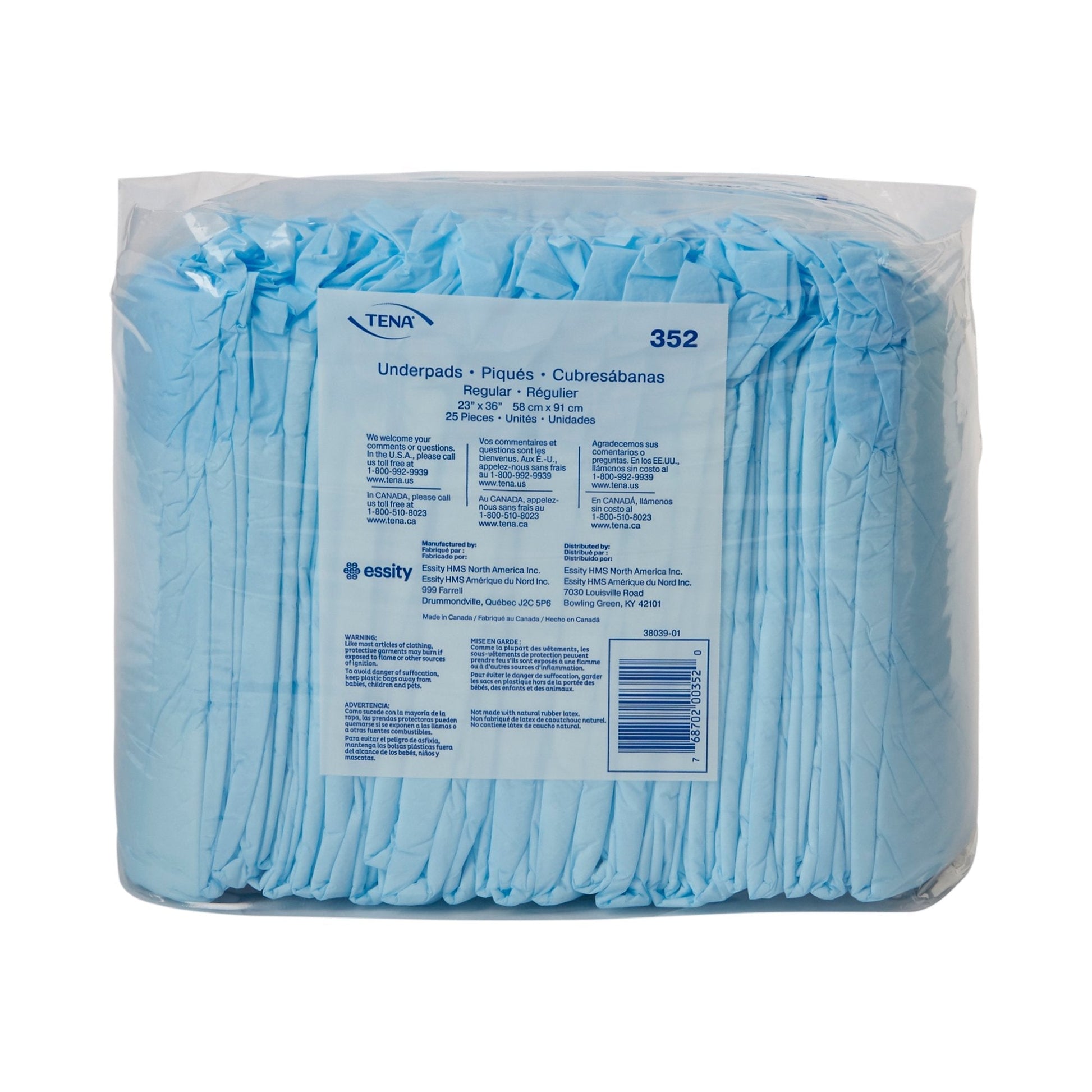 Light absorbency underpads, 352, 23 x 36 in, 25-count pack in blue