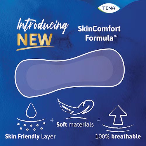 SkinComfort Formula promo for Sensitive Care pads: 100% breathable, soft materials