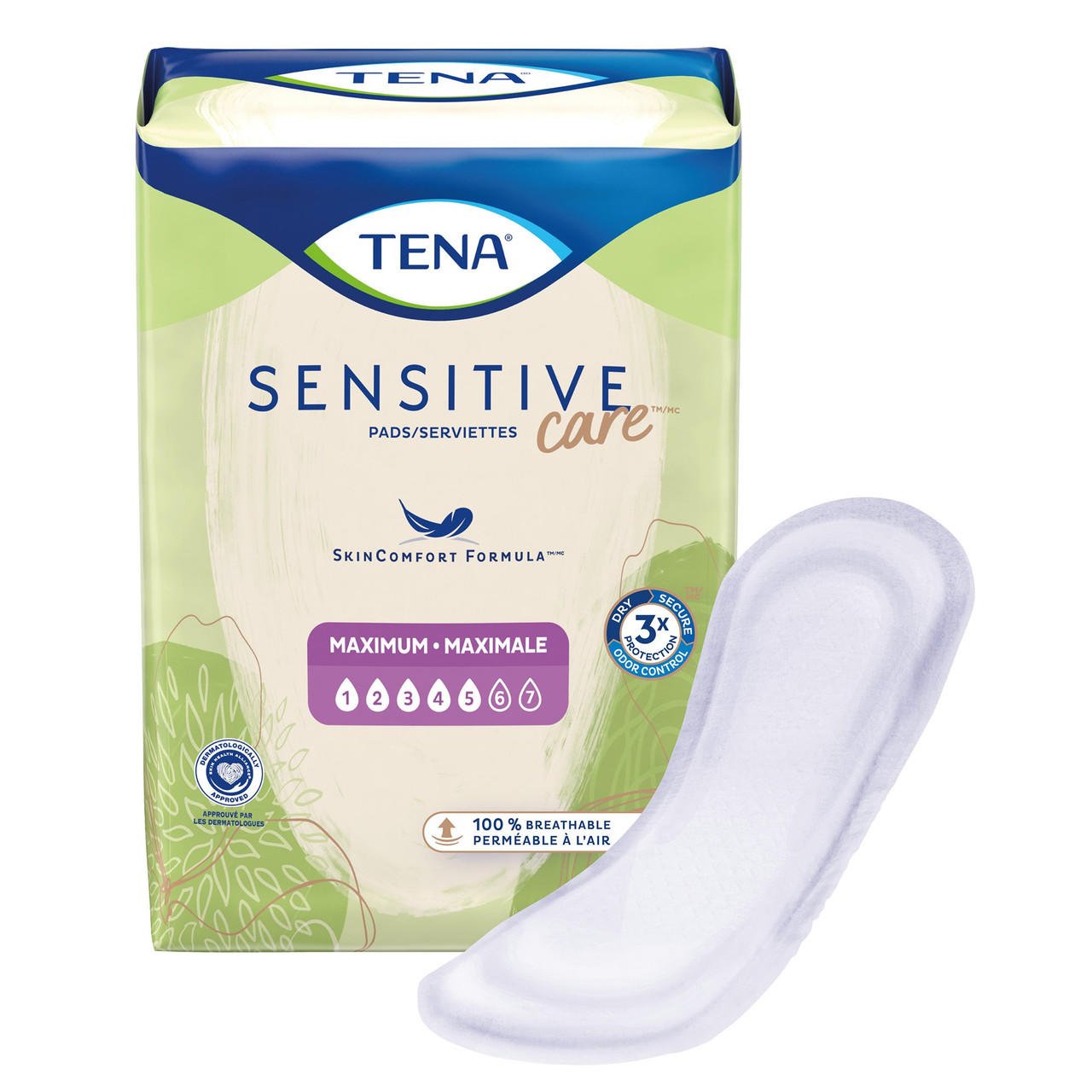 TENA Sensitive Care Maximum pads, 11in regular pack, front package view