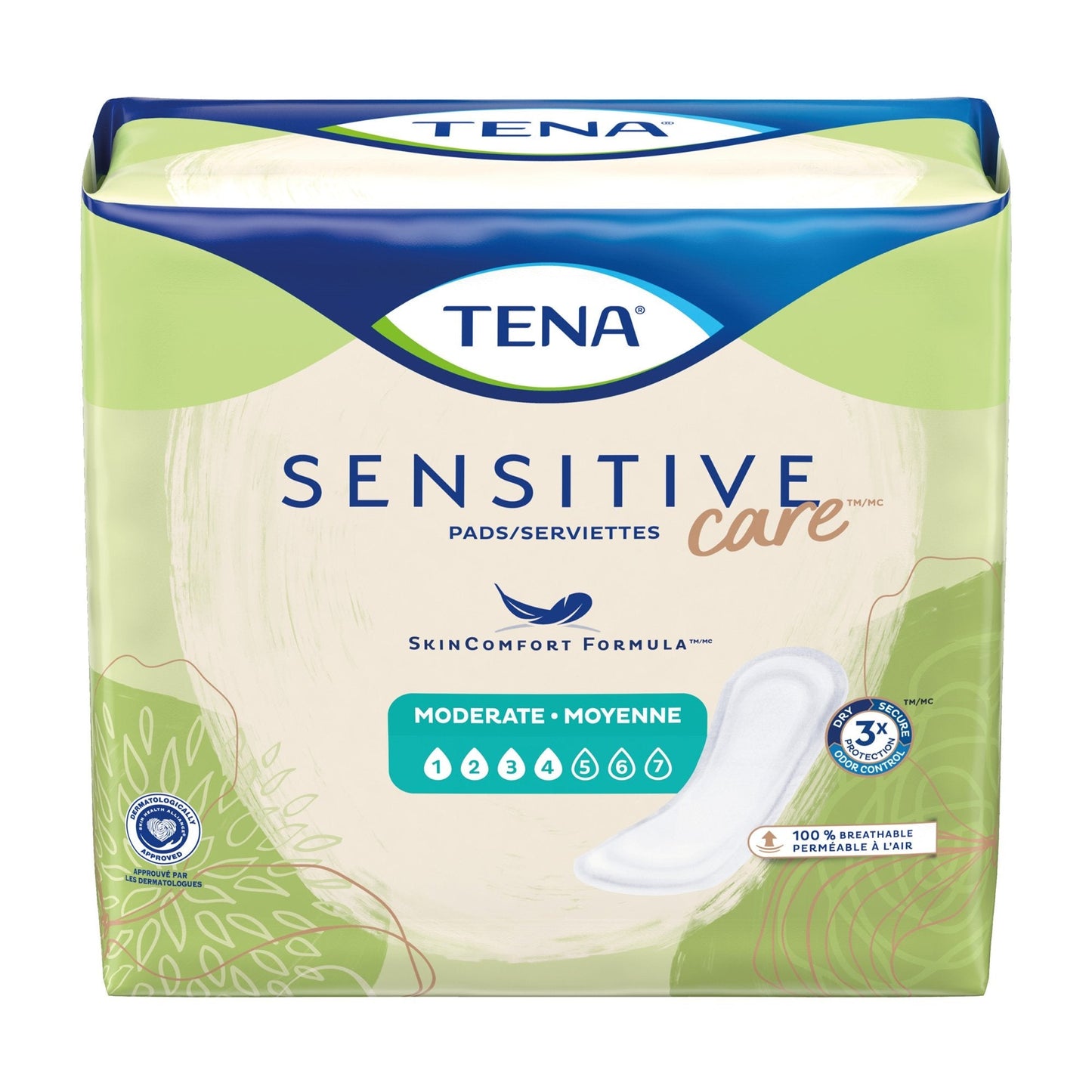 Tena Sensitive care pads packaging on a white background