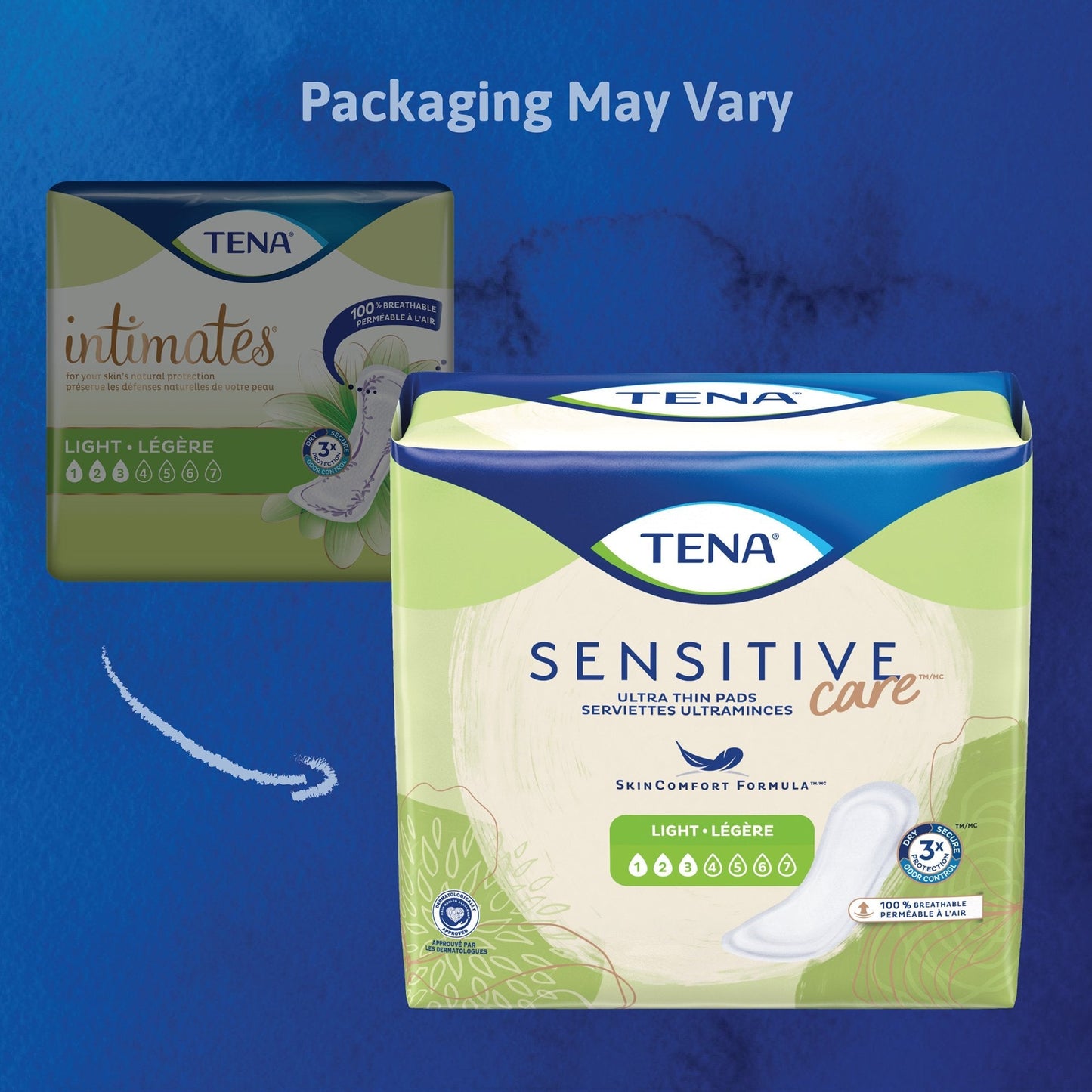 Light ultra thin Sensitive Care pads box with single pad graphic