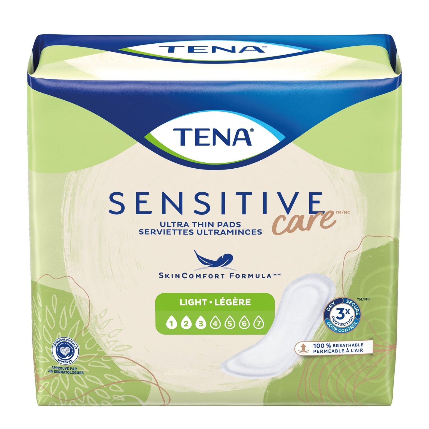 Light ultra thin incontinence pads box, Sensitive Care branding