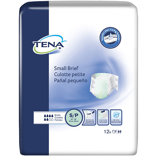 TENA Small Briefs disposable briefs, small/medium, pack of 12