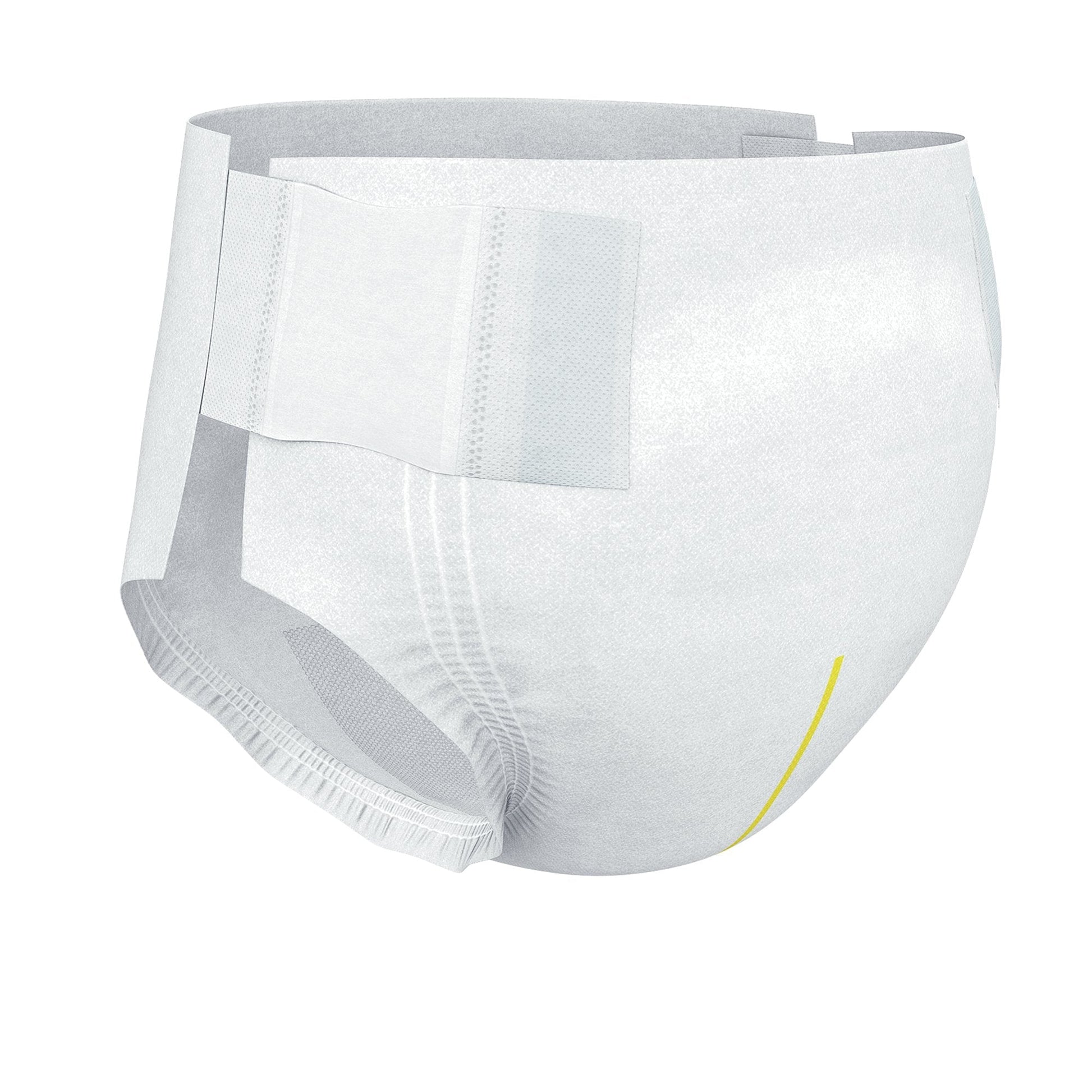 Stretch Plus incontinence briefs, absorbent white pad with cloth-like outer, adjustable fit