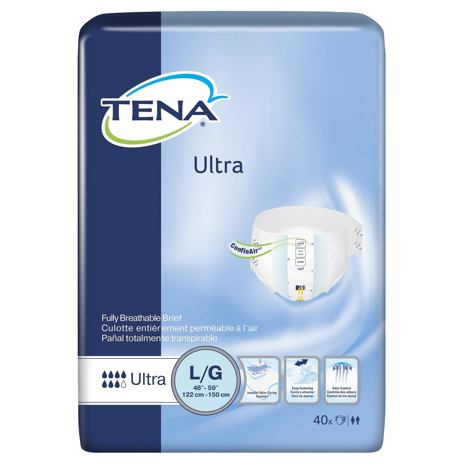 Ultra incontinence briefs pack, size L/G (48–59 in), breathable, 40 ct