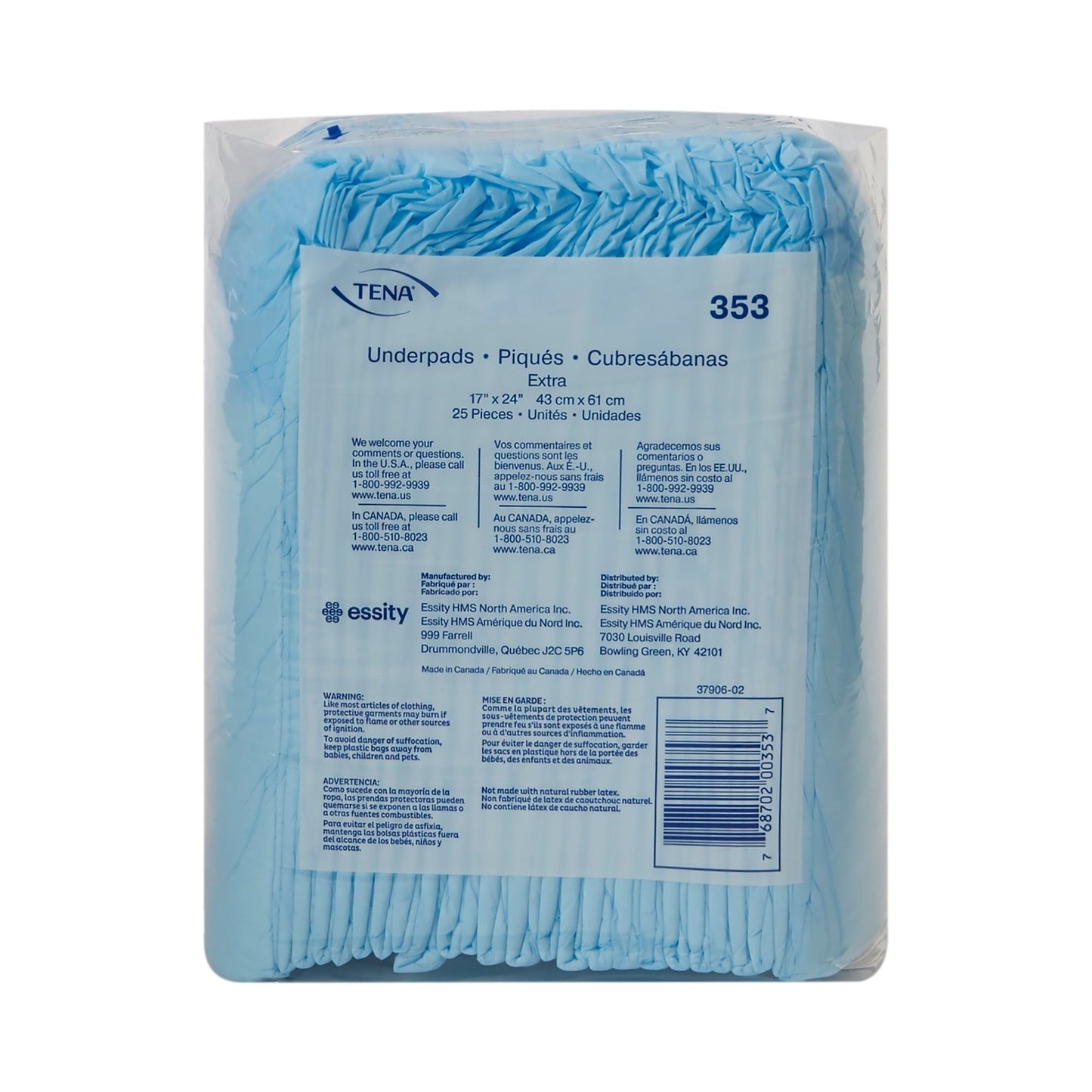 Underpad Extra light absorbency, 17" x 24", 25-pack, absorbent underpads, blue