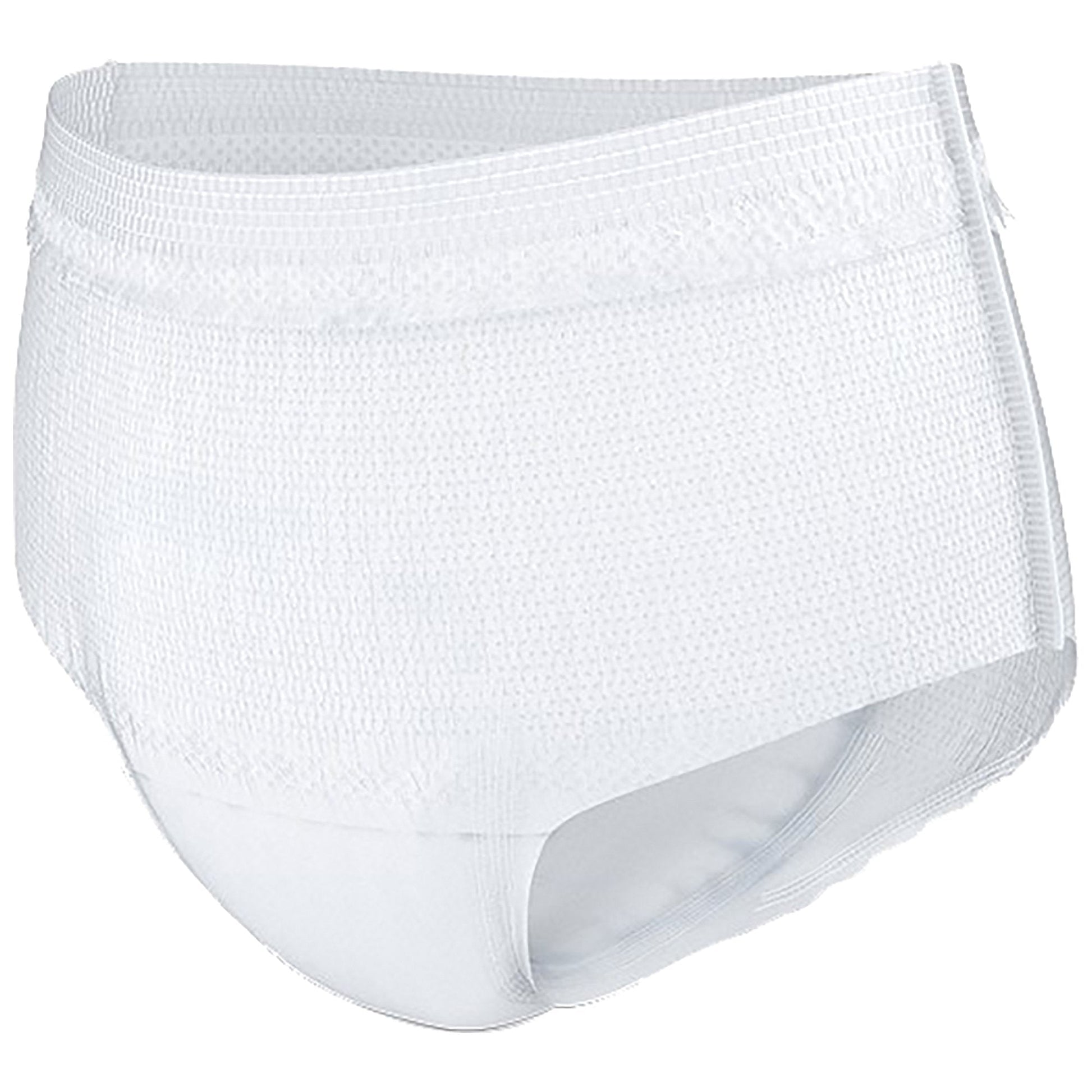 White protective underwear brief with elastic waistband, folded view