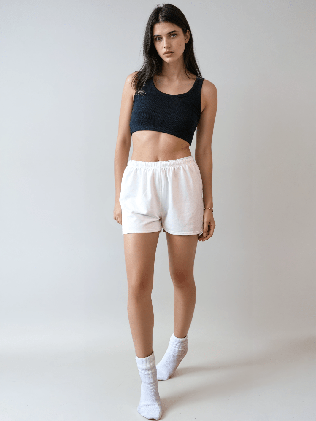 White lounge sweatshorts with elastic waistband