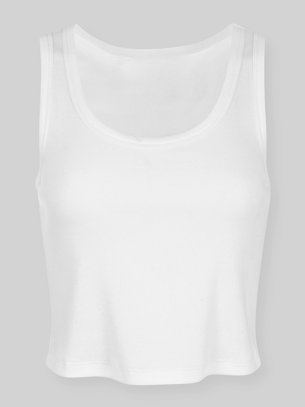 White cropped ribbed tank top flat lay with scoop neckline