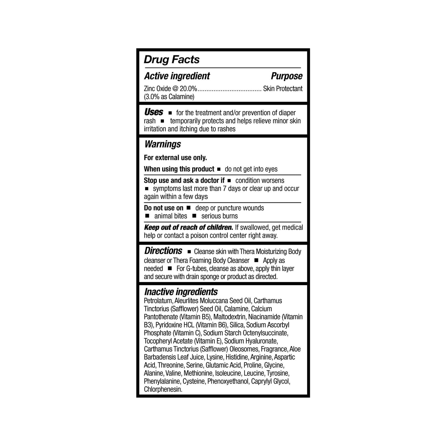 Thera calazinc body shield drug facts panel: zinc oxide, calamine, uses