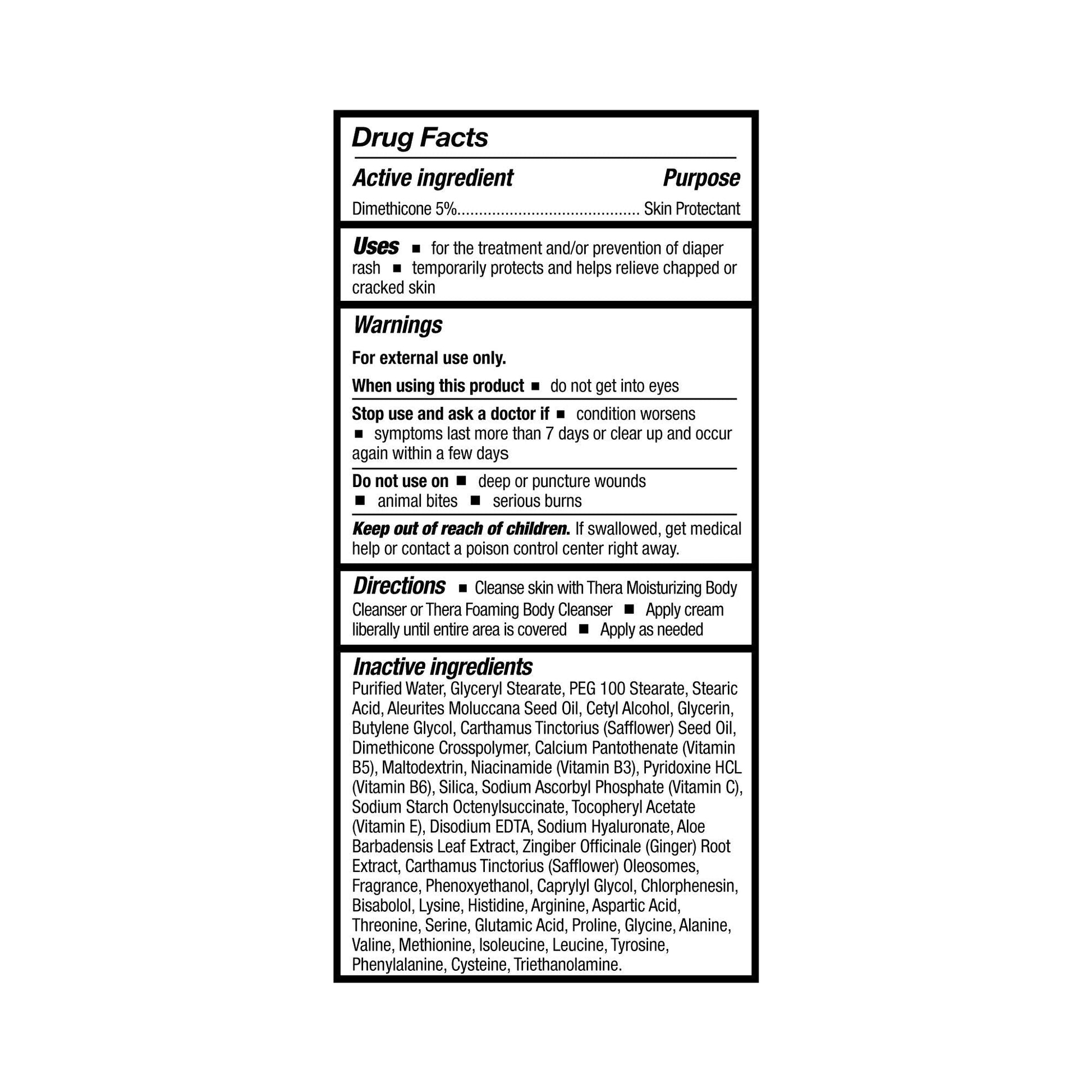 Dimethicone body shield Drug Facts close-up with active ingredient 5% listed
