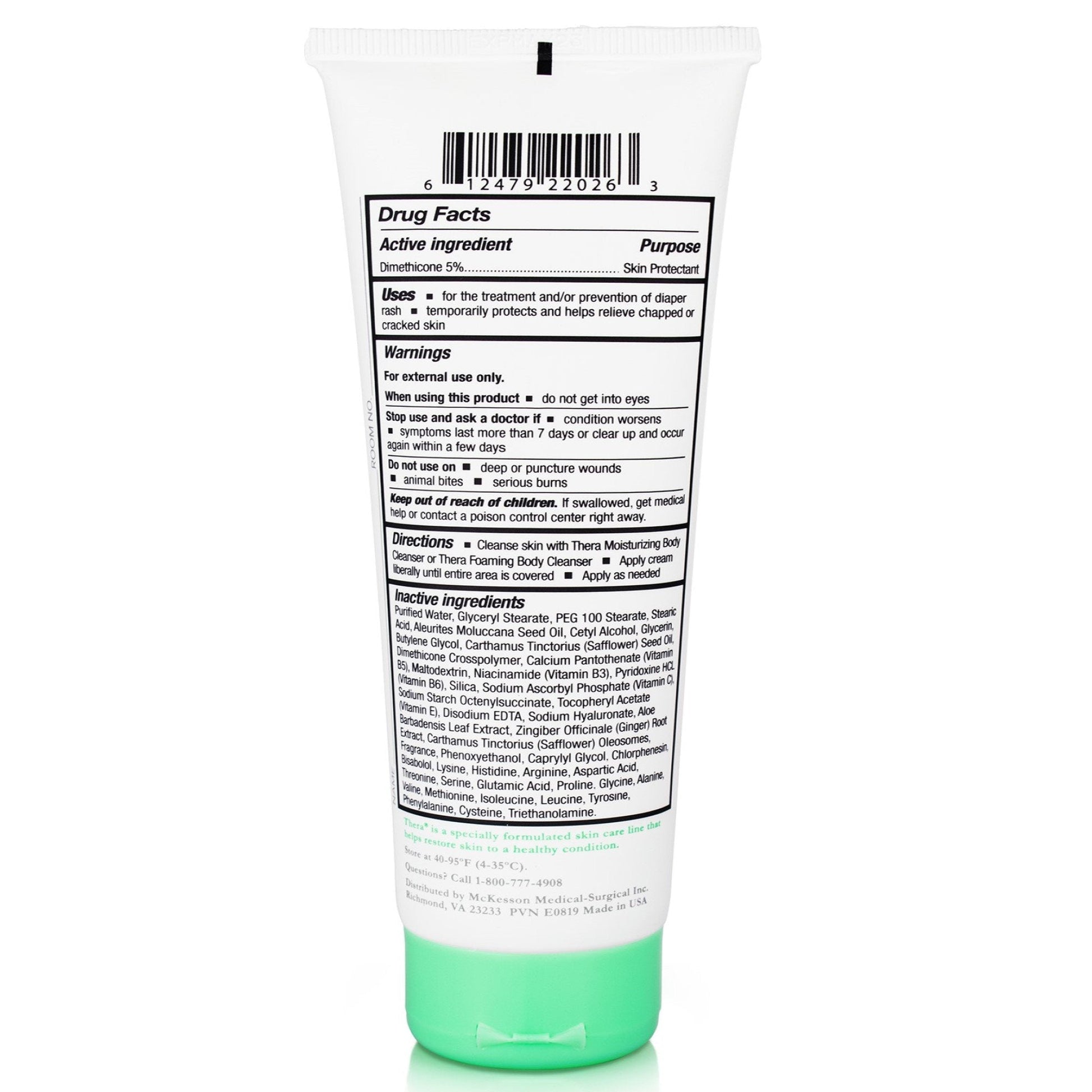 Dimethicone body shield tube back, Drug Facts panel and warnings visible