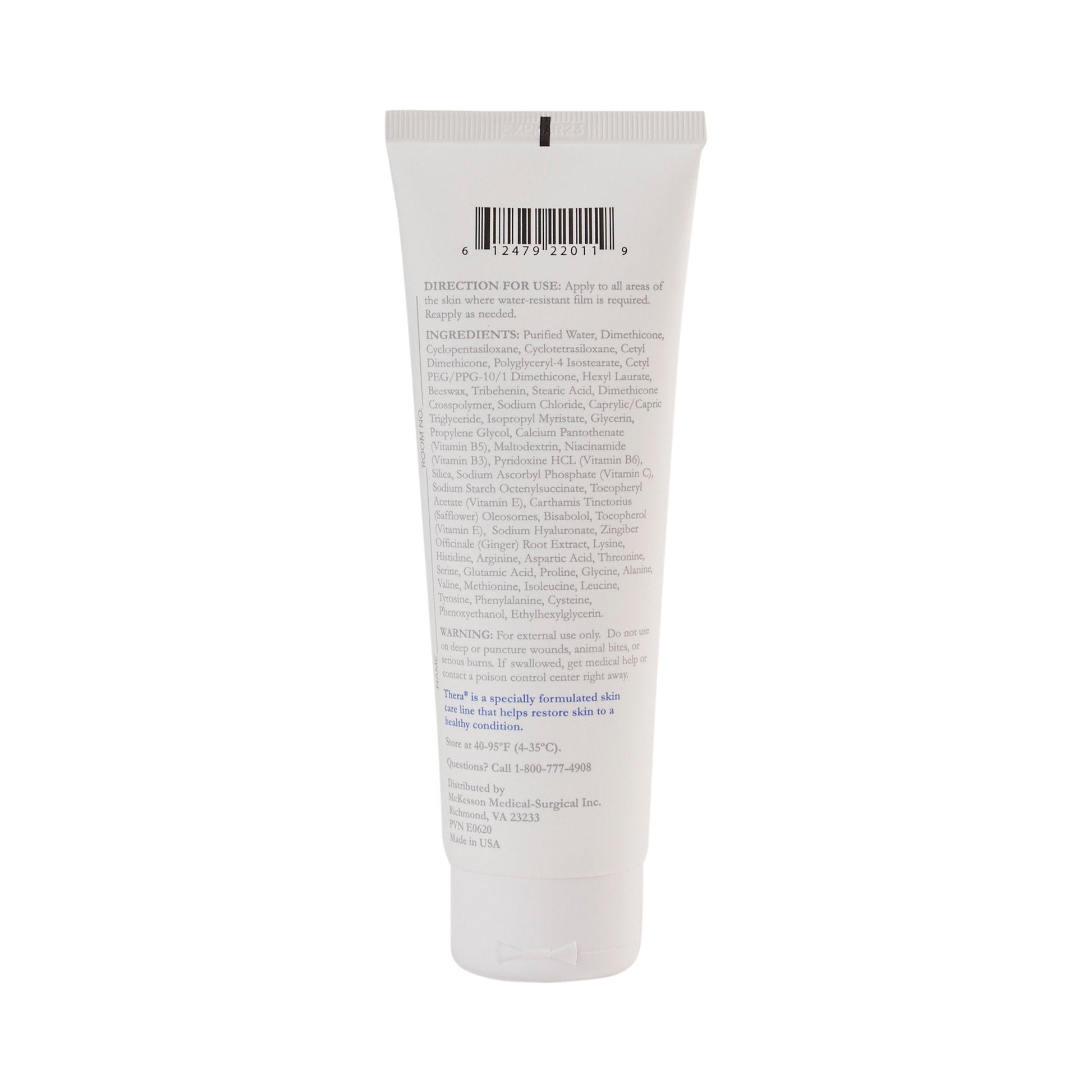 Thera Silicone Skin Guard unscented, 4 oz tube back panel with ingredients and directions