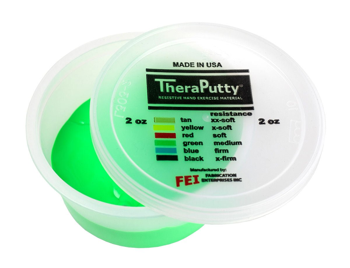 Green Theraputty resistance hand exercise material, 2 oz tub.