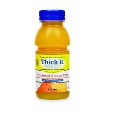 Thickened orange juice bottle, 8 oz, blue cap, Nectar consistency label