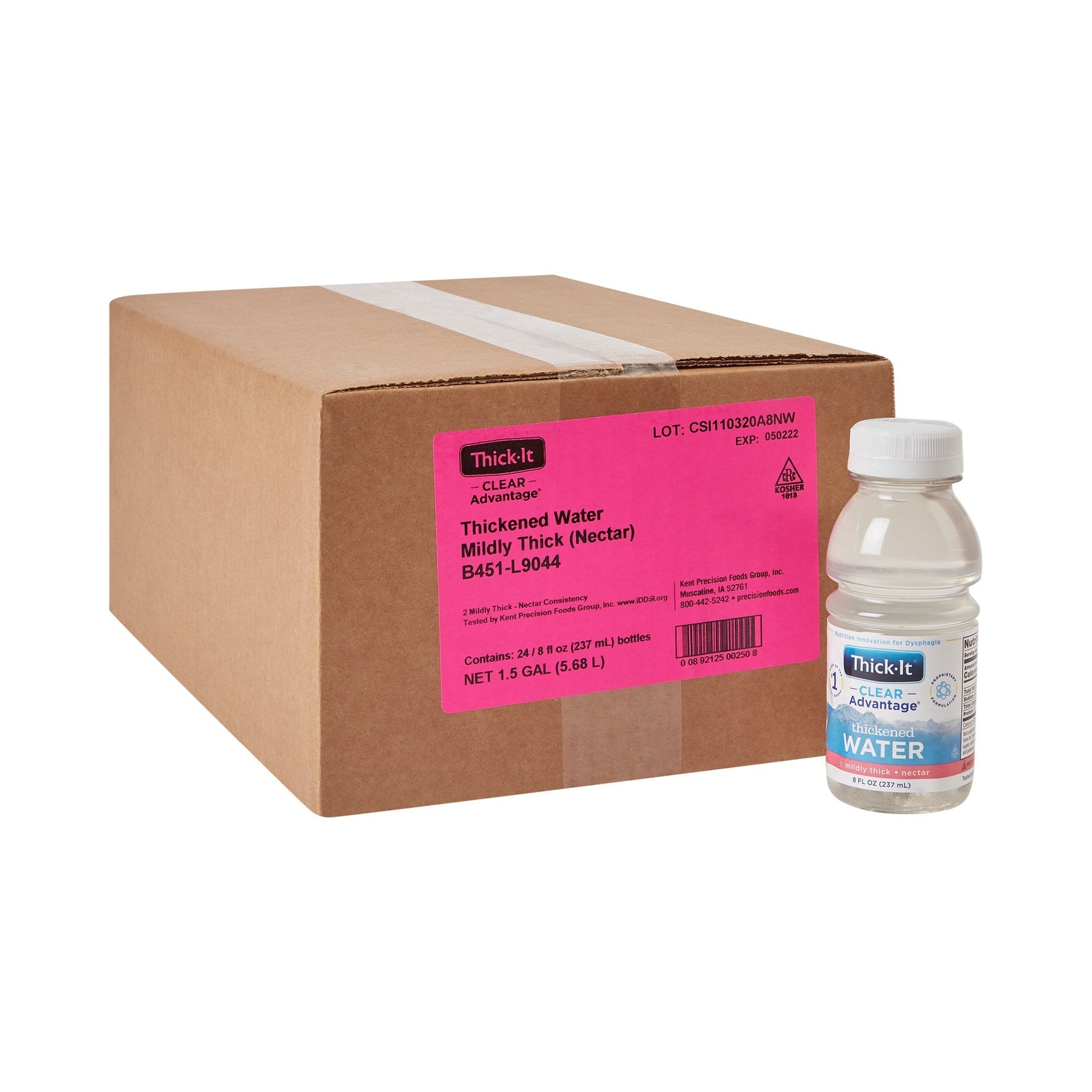 Case pack of mildly thick nectar thickened water, 24 bottles, 8 fl oz each
